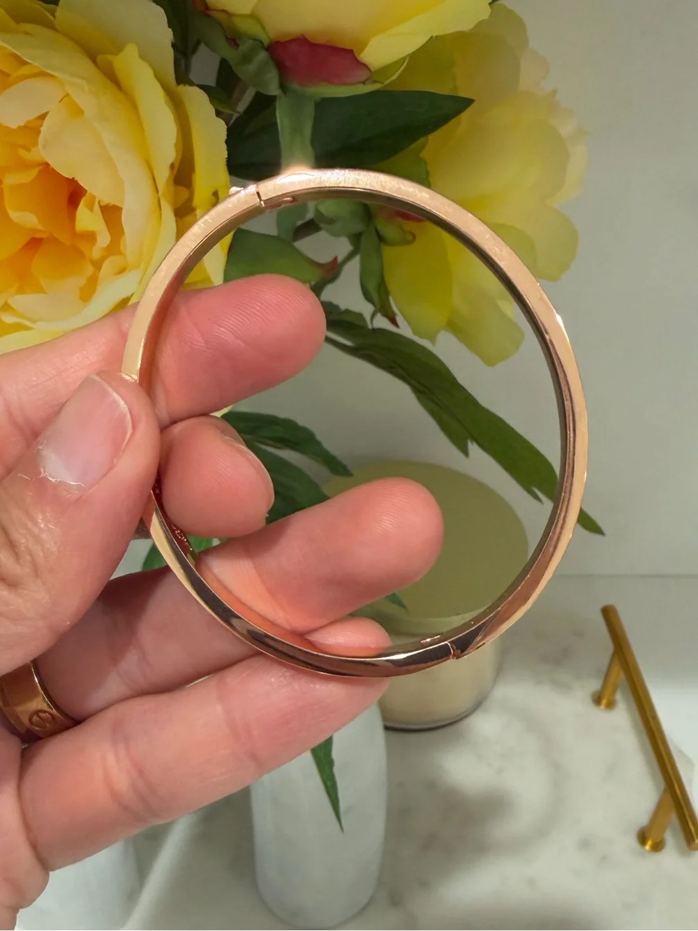 Coach Rose Gold Logo & Crystal Signature Bangle Bracelet